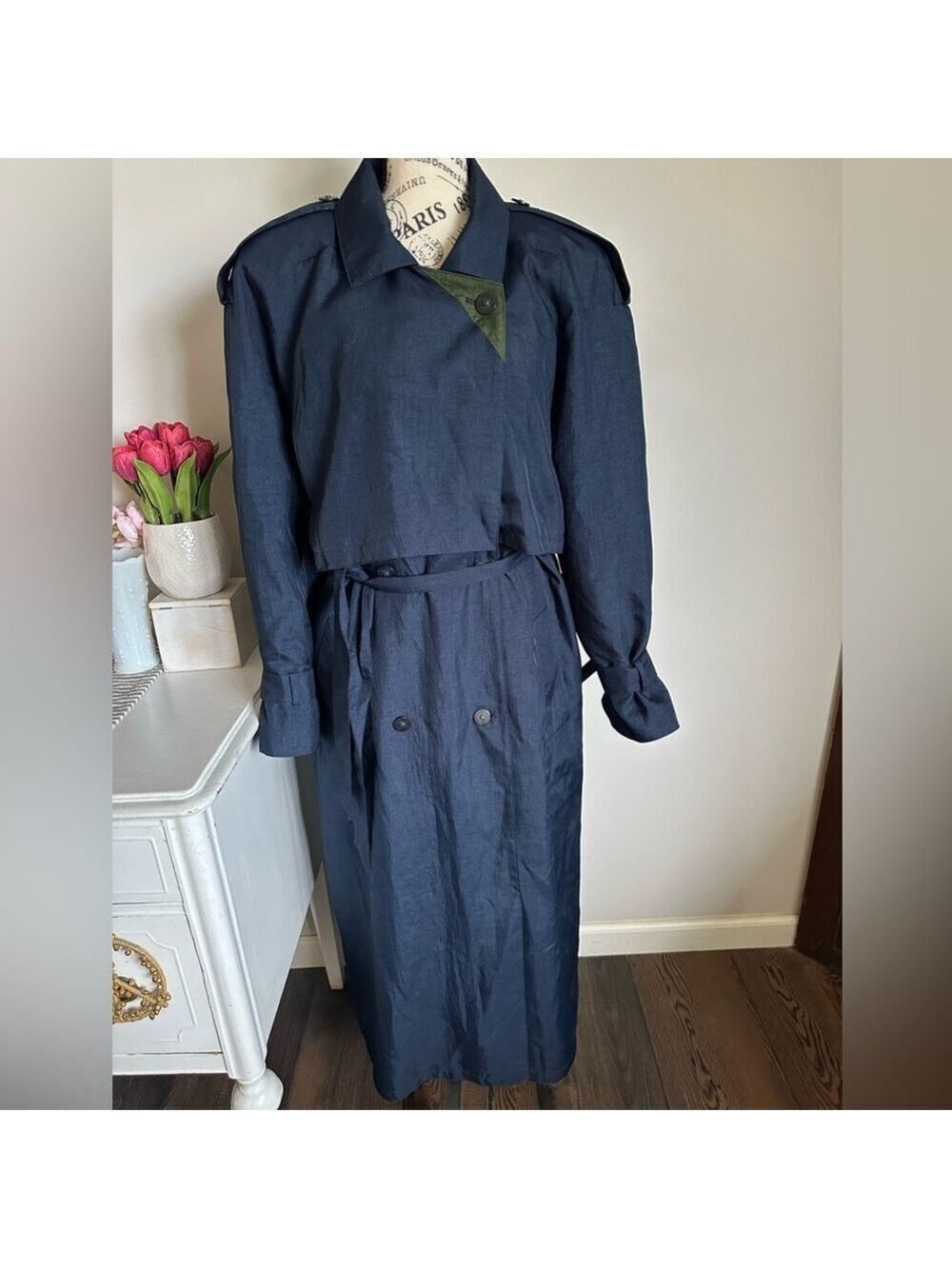 Repertoire Vintage Navy Blue Women's Trench Coat Size 12